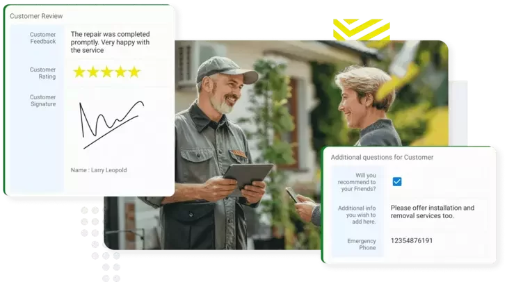 Customer rating form with star rating and comments for completed service